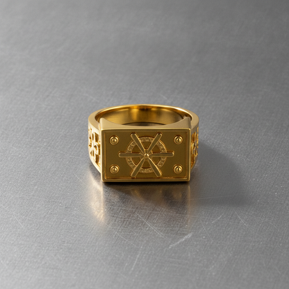 Imperial Wheel Crest Geometric Signet Ring for Men