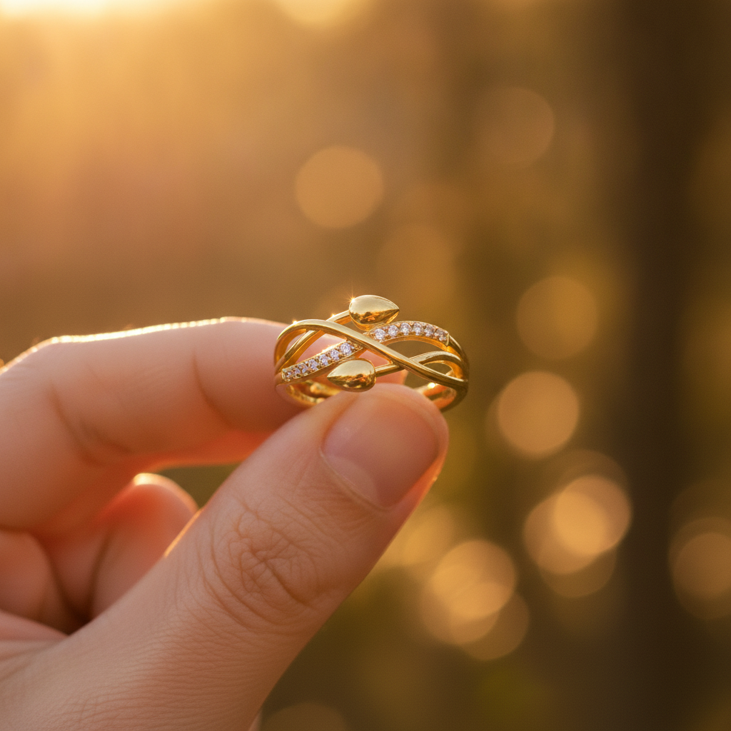 NUGOLD Infinity Leaf CZ Adjustable Ring for Women