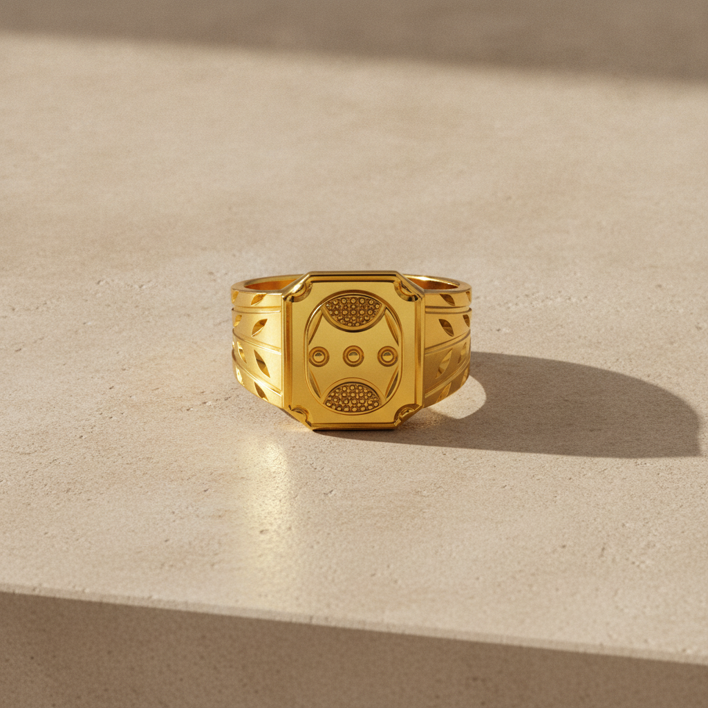 Regal Shield Pattern Statement Ring for Men