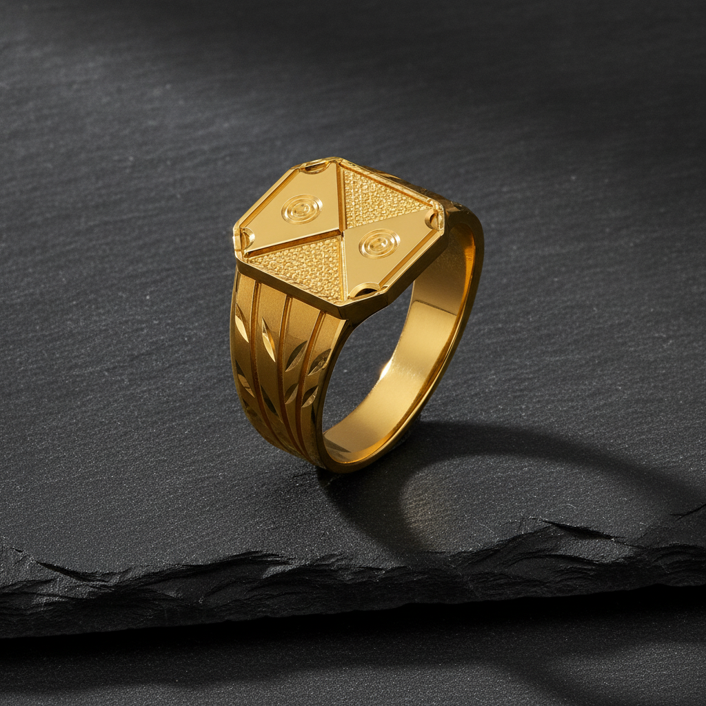 Royal Quad Crest Geometric Signet Ring for Men
