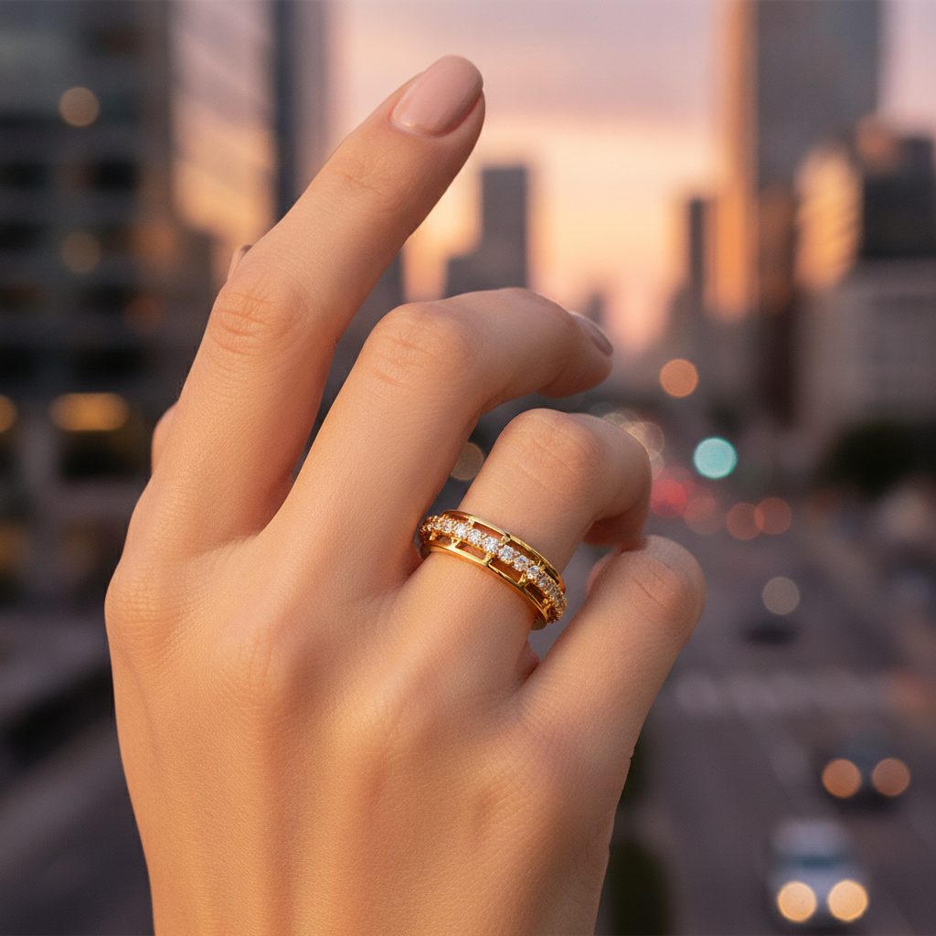 NUGOLD CZ Band Ring for Women With CZ Stone
