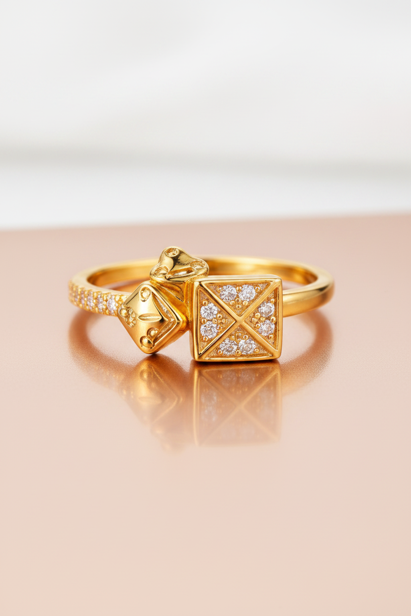 NuGold Royal Geometric Diamond Accent Gold Ring for Women