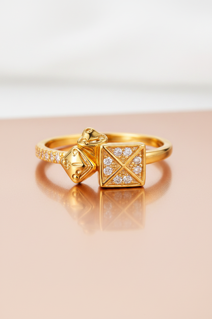 NuGold Royal Geometric Diamond Accent Gold Ring for Women