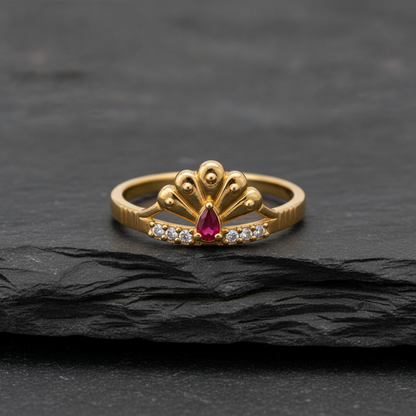 Royal Ruby Peacock Bloom CZ Designer Ring