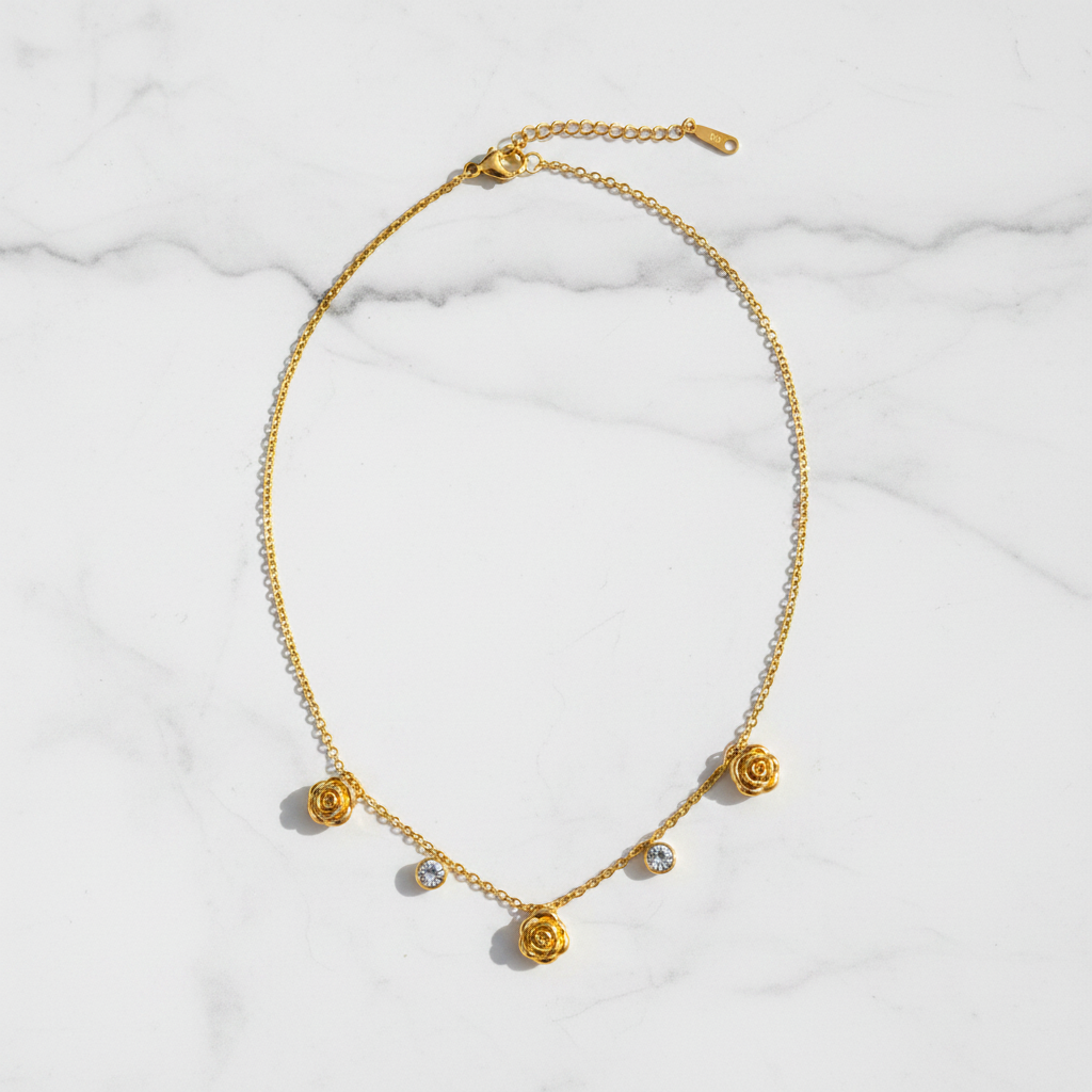 Golden Bloom Crystal Drop Necklace