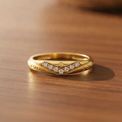 Elegant V-Shape Stone Detail Ring for Women