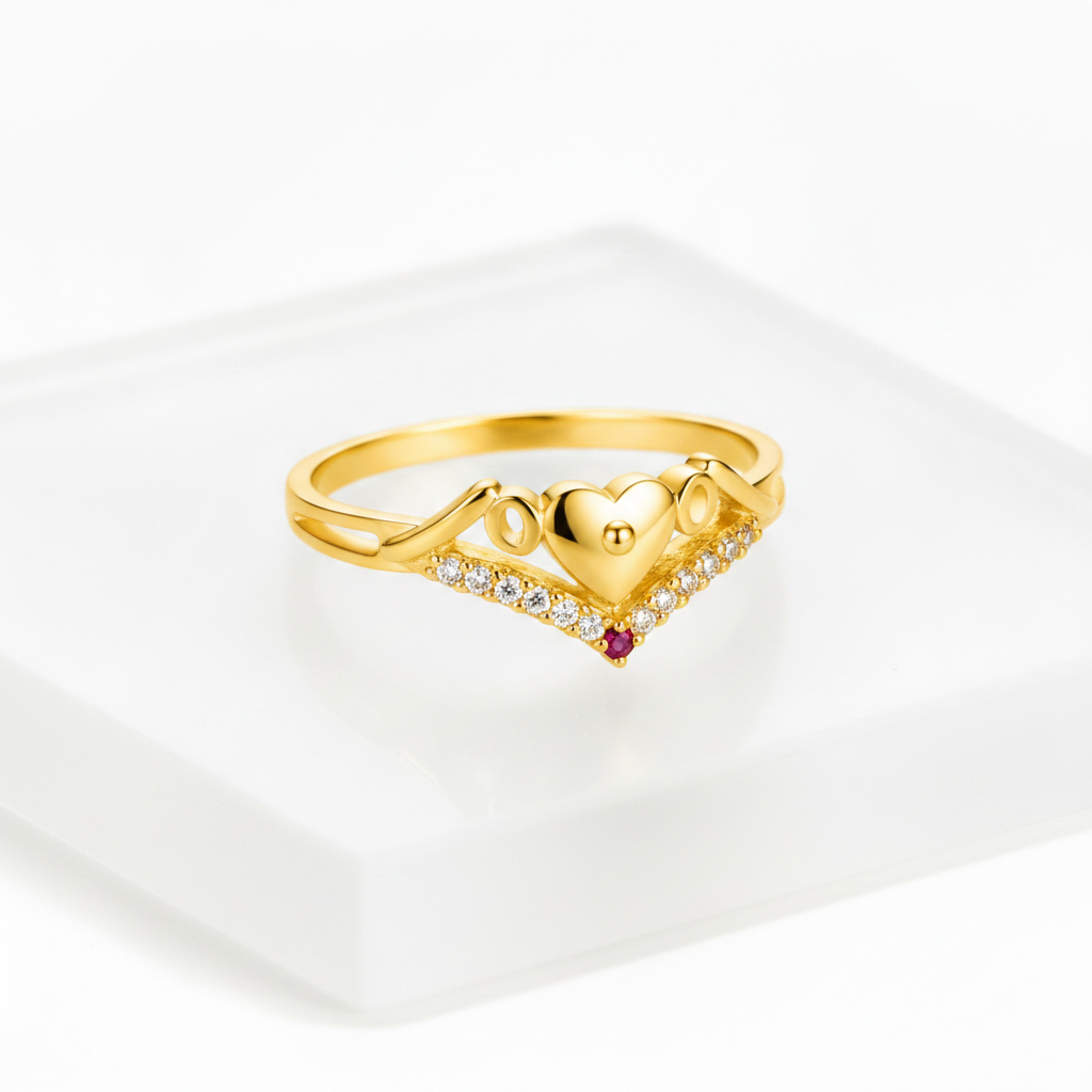 NUGOLD Stylish Heart Charm Gold Finish Ring for Women
