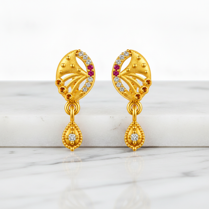 Royal Ruby Leaf Crystal Teardrop Drop Earrings for Women