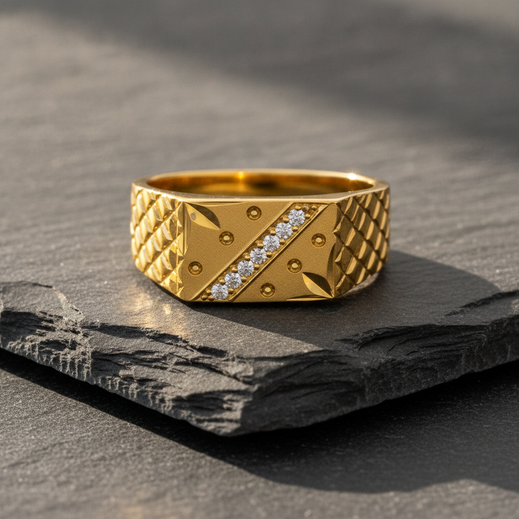 Elegant Crystal CZ Diagonal Pattern Ring for Men