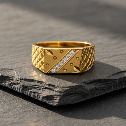 Elegant Crystal CZ Diagonal Pattern Ring for Men