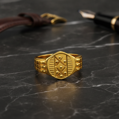 Royal Geo Crest Statement Ring for Men