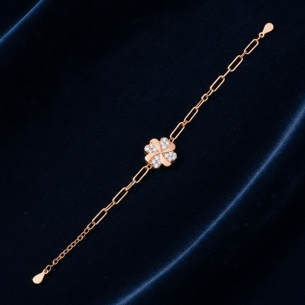 Rose Gold Four Leaf Clover Designer 925 Silver Bracelet
