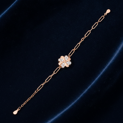 Rose Gold Four Leaf Clover Designer 925 Silver Bracelet