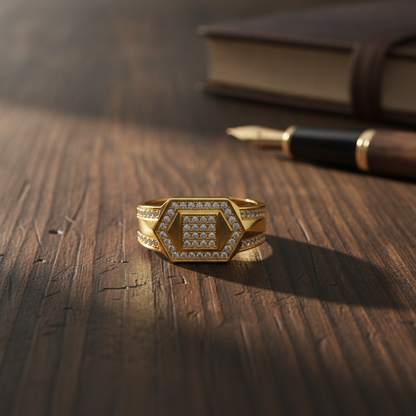 Classic Crystal CZ Hexagon Statement Ring for Men