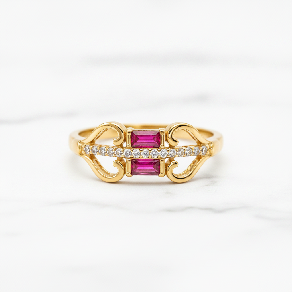 Royal Twin Pink Crystal Swirl Ring