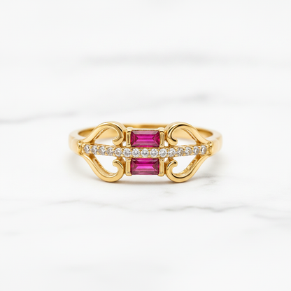 Royal Twin Pink Crystal Swirl Ring