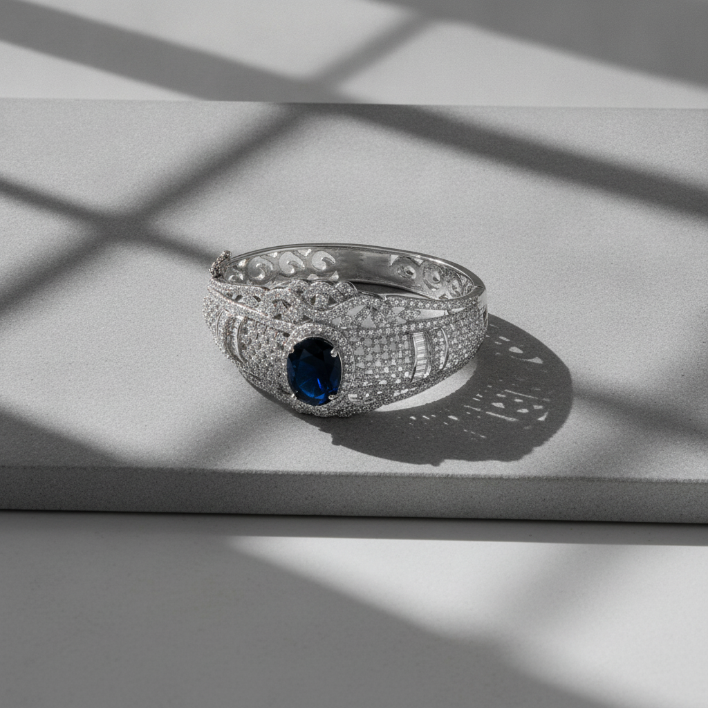 Premium Blue Sapphire Halo CZ Designer Bracelet for Women & Girls
