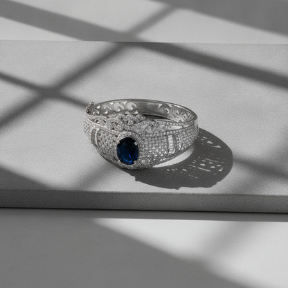 Premium Blue Sapphire Halo CZ Designer Bracelet for Women & Girls