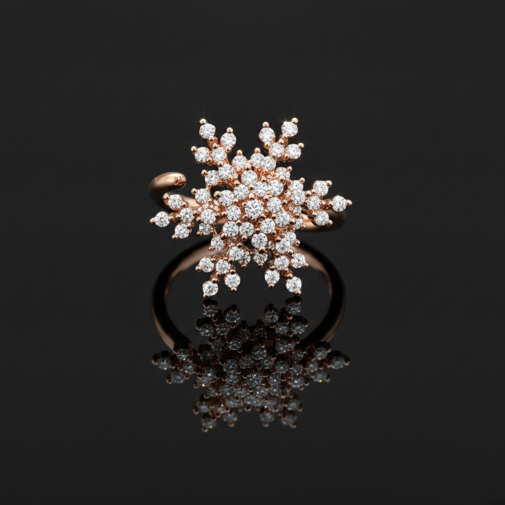 Luxury 360° Rotating Snowflake Spinner Ring with Sparkling CZ Stones