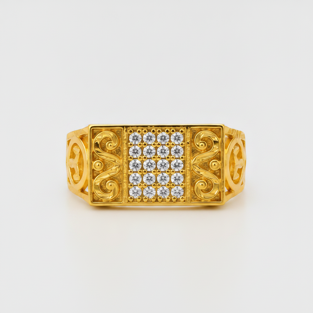 Vintage CZ Ornate Pattern Ring for Men