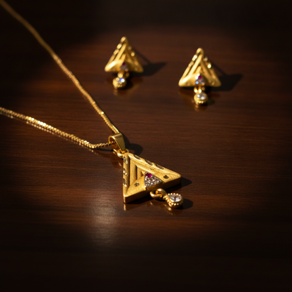 Triangle Sparkle Pendant Necklace Set for Women