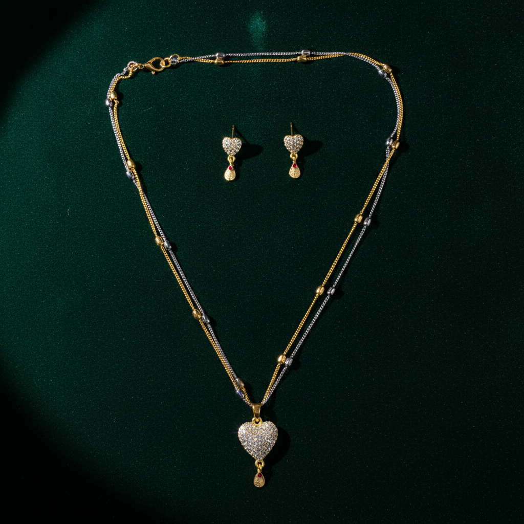 Luxe Crystal Heart Pendant & Matching Earrings Set