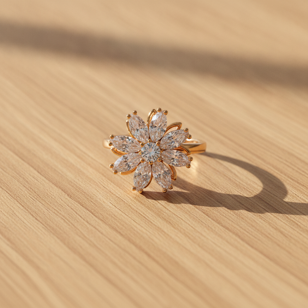 Luxury 360° Rotating Floral Blossom Adjustable Ring with Sparkling CZ