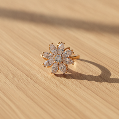Luxury 360° Rotating Floral Blossom Adjustable Ring with Sparkling CZ