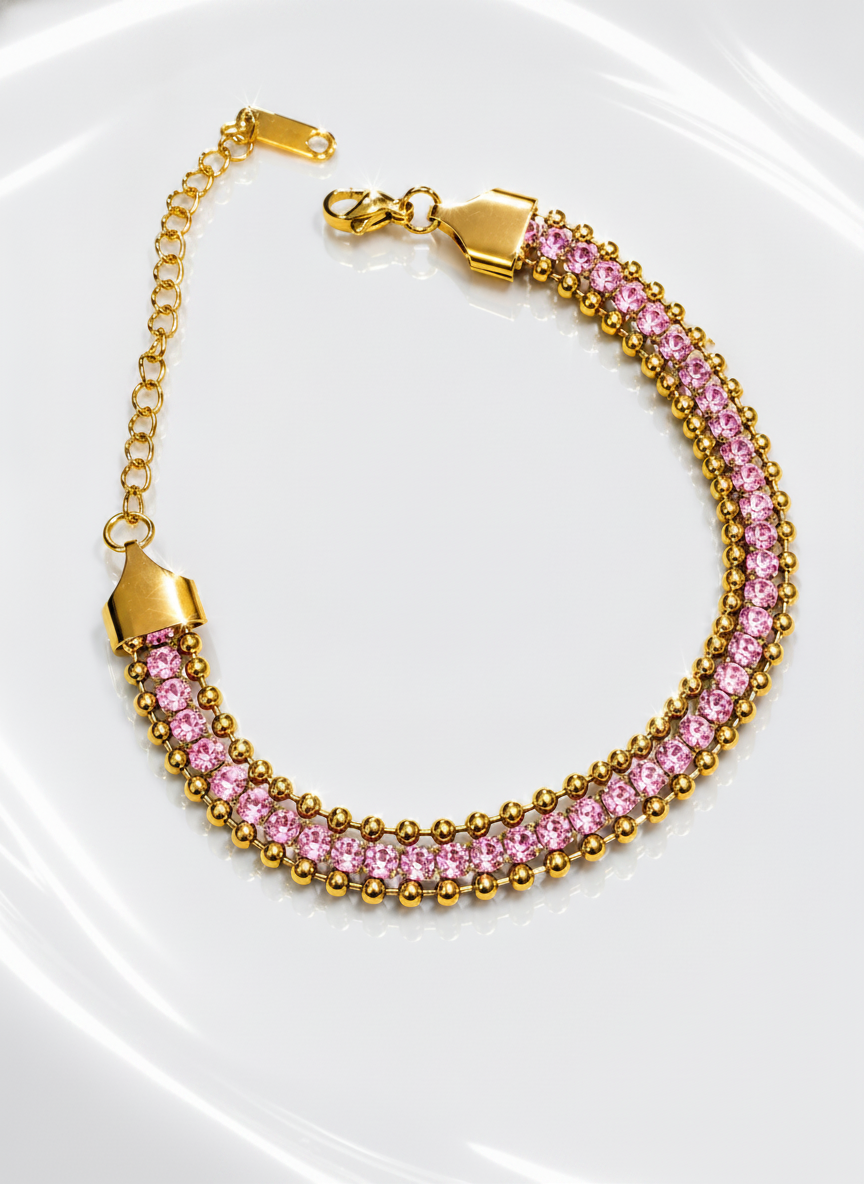 NUGOLD Designer Pink Cubic Zirconia Bracelet for Girls & Women