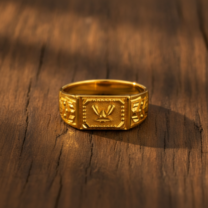 Royal Crest Botanical Pattern Statement Ring for Men