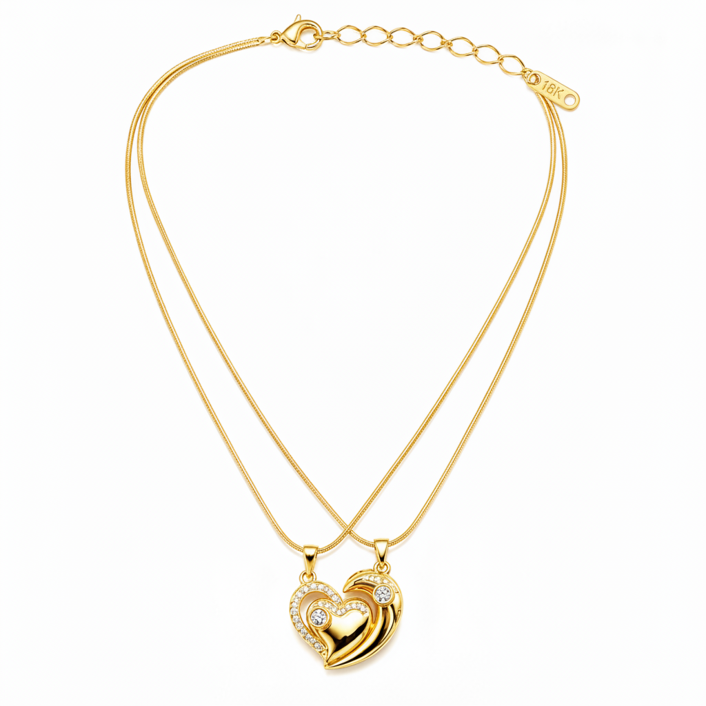 Luxury Gold Double Layer Heart Necklace for Women & Girls
