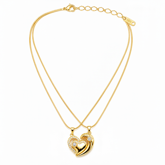 Luxury Gold Double Layer Heart Necklace for Women & Girls