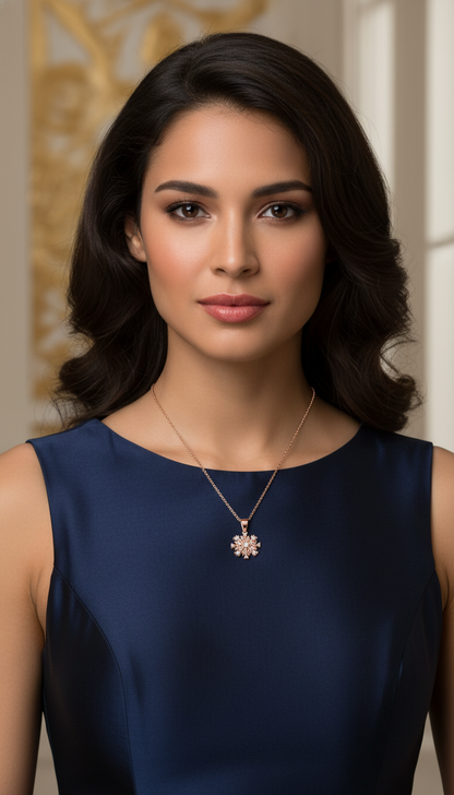 Dazzling Rose Gold Crystal Snowflake Pendant Necklace for Women