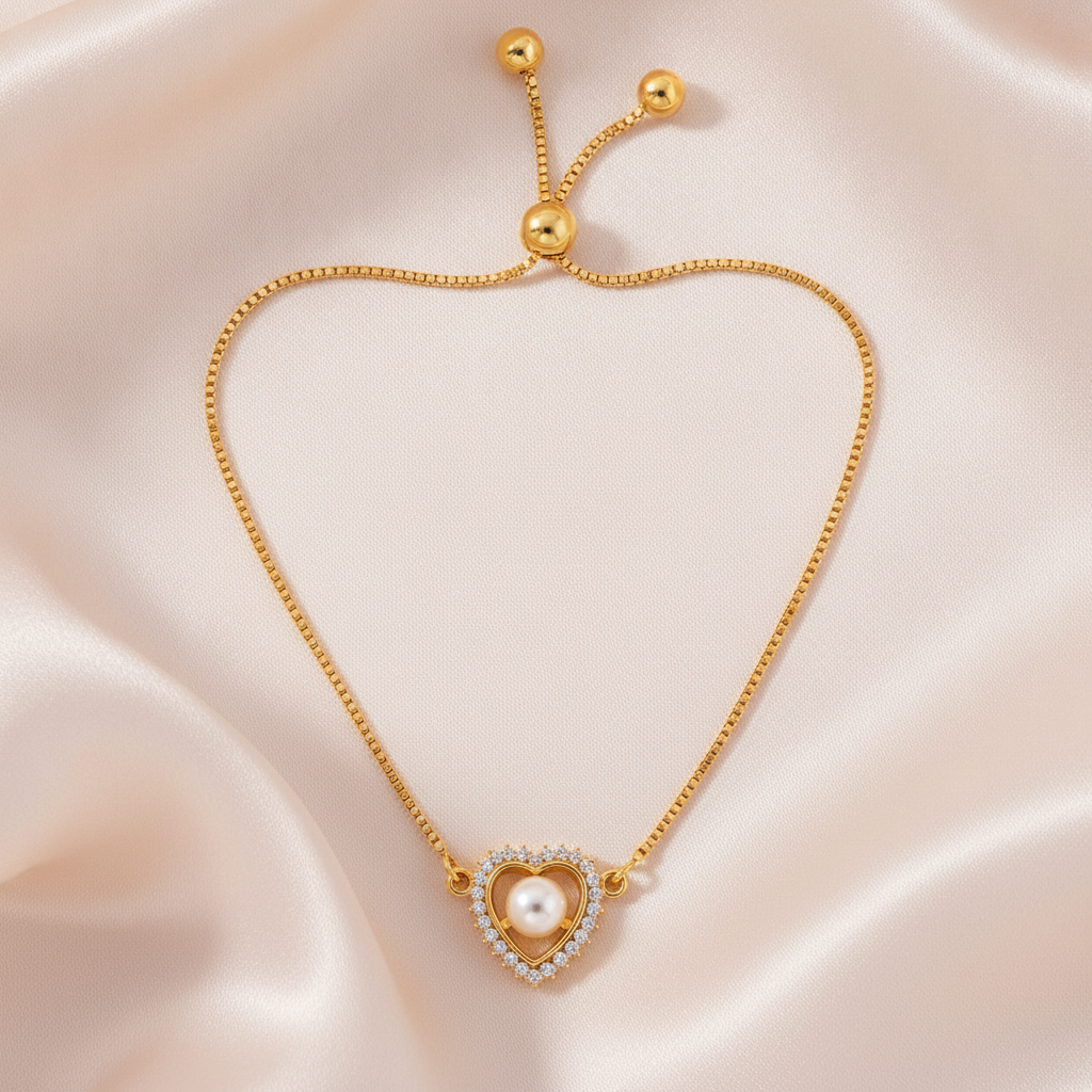 NuGold Heart Pearl Bracelet