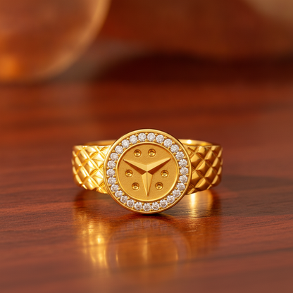 Elegant Crystal CZ Round Emblem Ring for Men