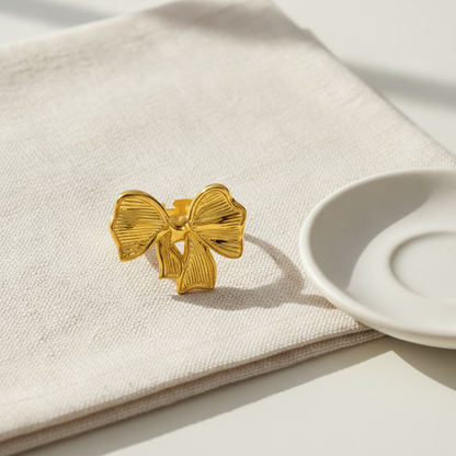 NUGOLD Adjustable Ribbon Bow Ring for Women & Girls
