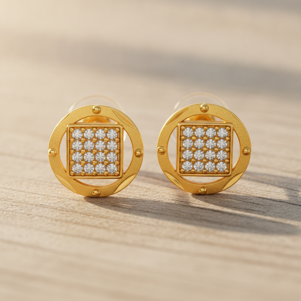 Imperial Square Sparkle Crest Stud Earrings for Women