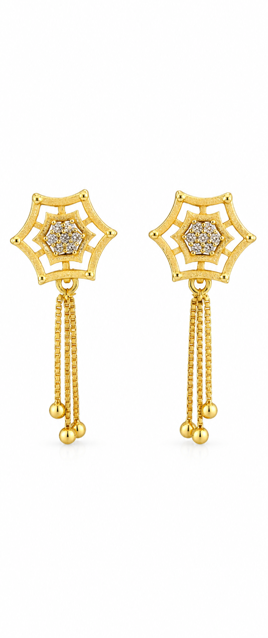 NuGold Star Charm Tassel Crystal Earrings