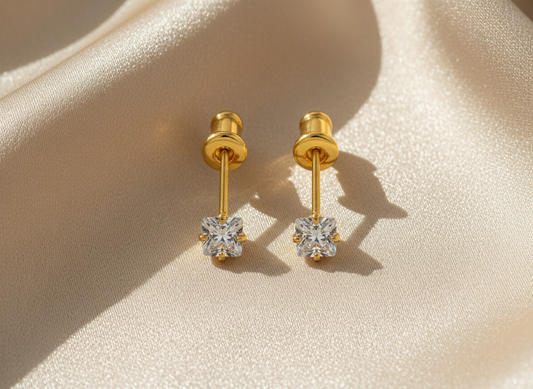 NuGold Solitaire Crystal Gold-Toned Stud Earrings for Women