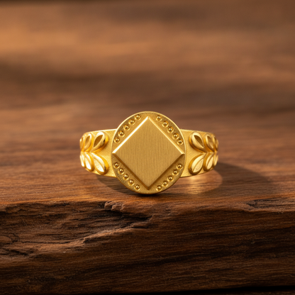 Vintage Square Leaf Pattern Statement Ring for Men
