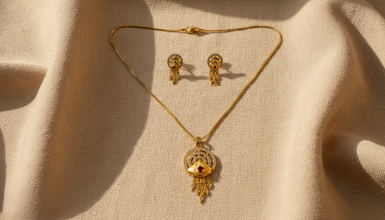 NUGOLD Luxury Gold Finish Crystal Pendant Necklace Set