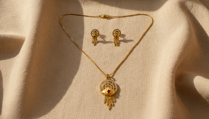 NUGOLD Luxury Gold Finish Crystal Pendant Necklace Set