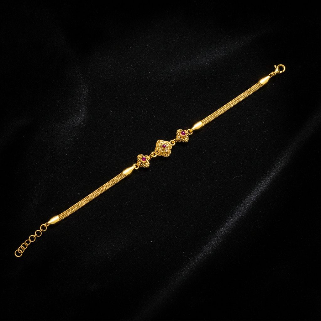 Royal Ruby Floral Charm Bracelet for Women & Girls