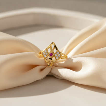 Regal Ruby Diamond Crest Statement Ring for Women
