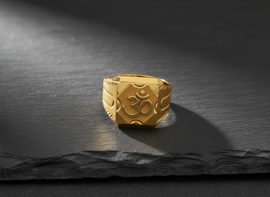NuGold Om Divine Square Signet Gold Ring for Men
