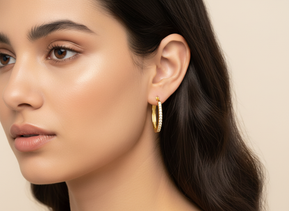 NuGold Classic Crystal Gold-Toned Hoop Earrings for Women