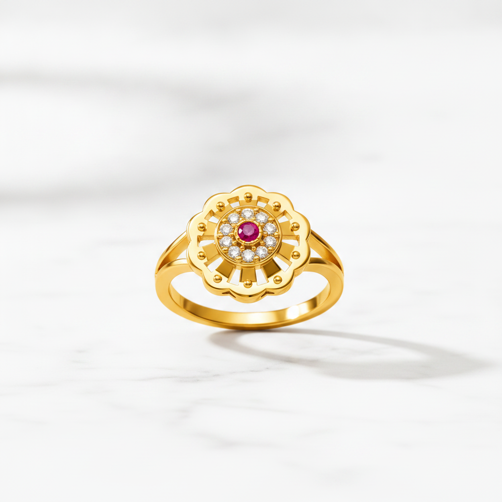 Regal Ruby Blossom Halo Statement Ring
