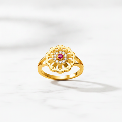 Regal Ruby Blossom Halo Statement Ring