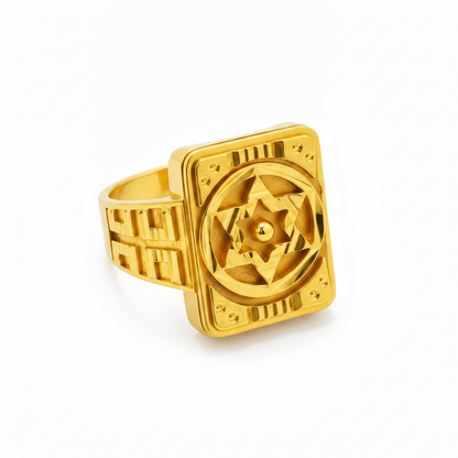 Royal Geometric Star Medallion Statement Ring
