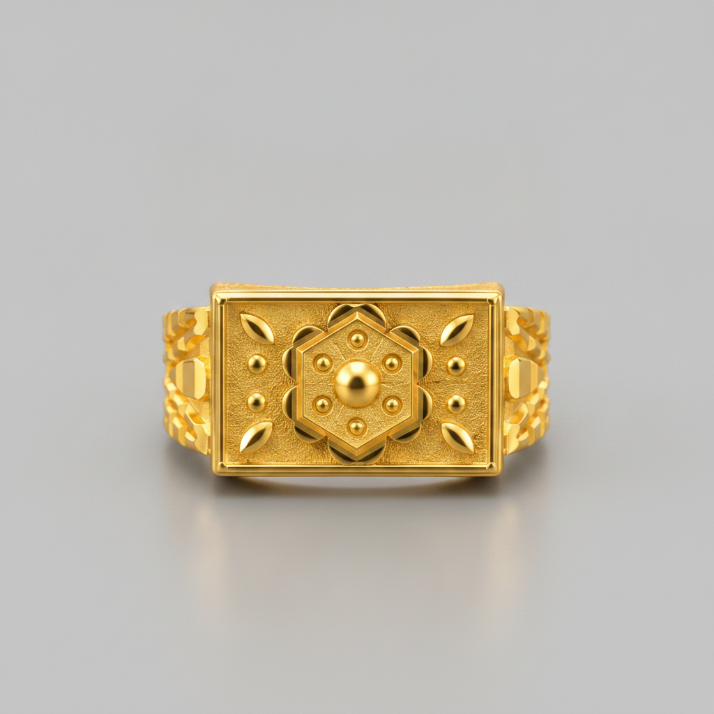 Regal Floral Medallion Textured Statement Ring for Men